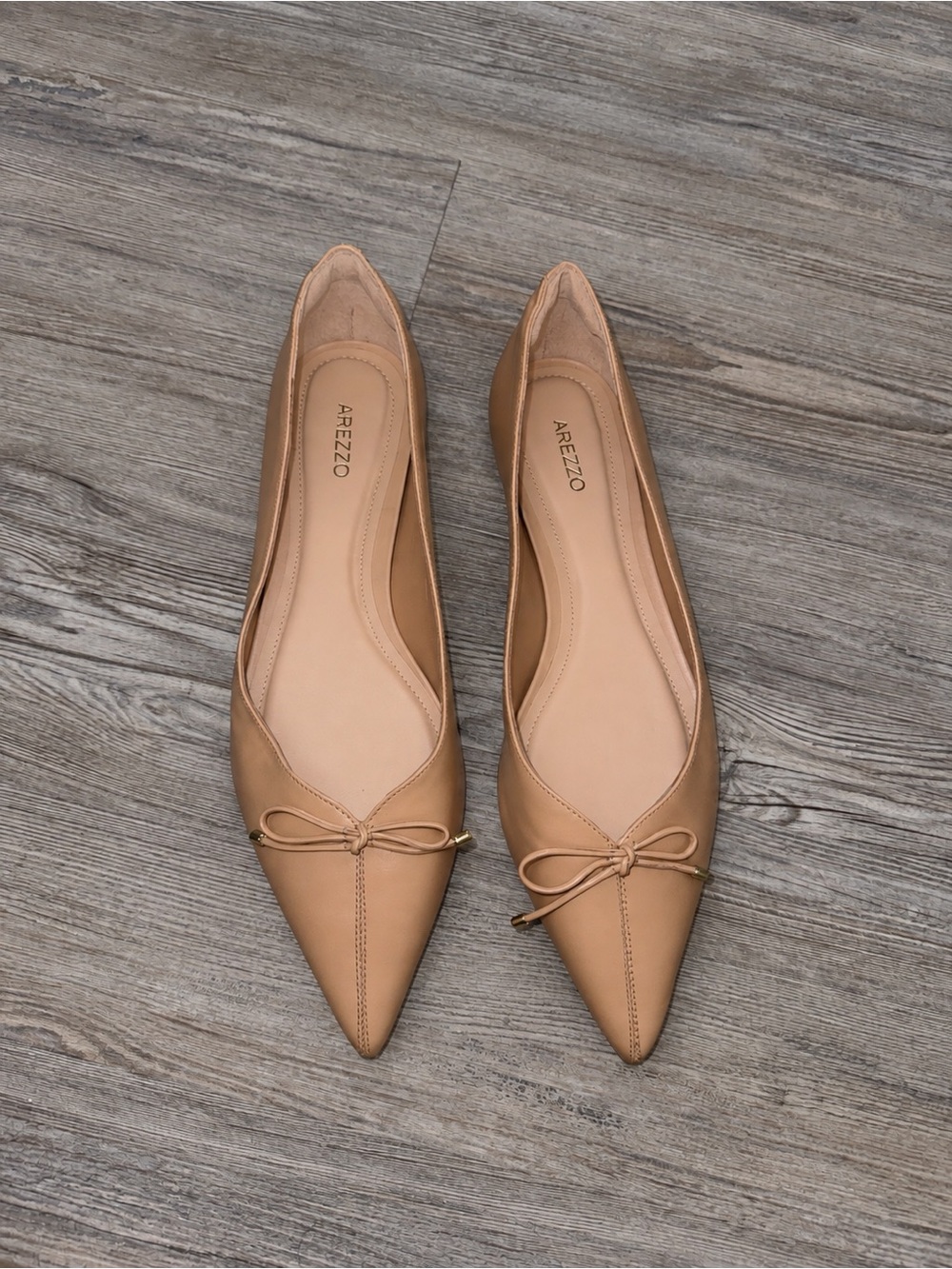 Arezzo Beige Tan Pointed-Toe Ballet Flats